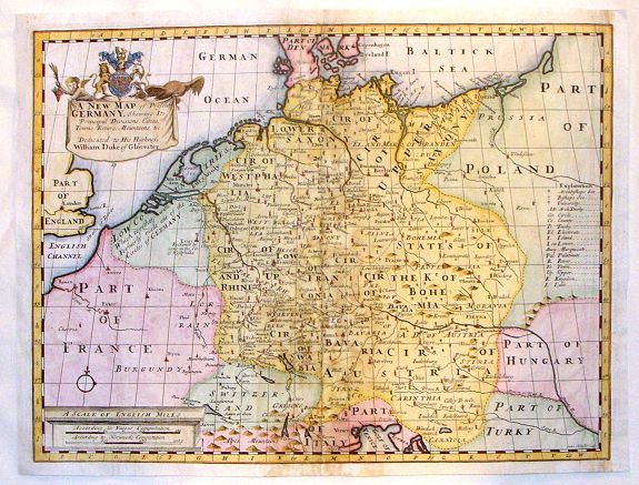 WELLS, E., A New Map of Present Germany, Shewing Its Principal divisions, Cities, Towns, Rivrs, Mountains &c., antique map, old maps