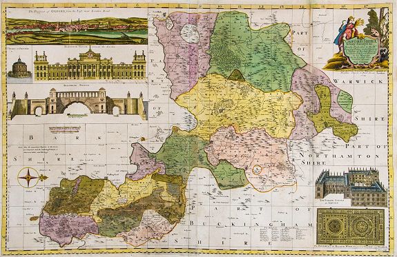OVERTON, P., Oxford Shire Actualy Survey'd &c. . ., antique map, old maps