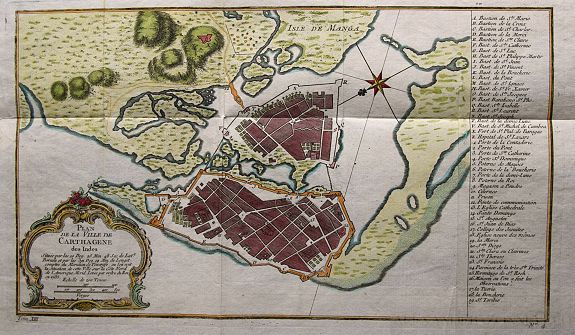 BELLIN, J., Plan de la Ville de Carthagene des Indes., antique map, old maps