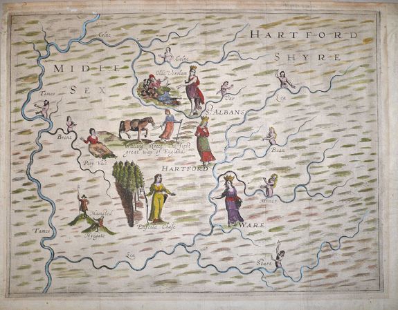 DRAYTON, Michael, 'Poly-Olbion' - Midle Sex Hartford Shyre., antique map, old maps