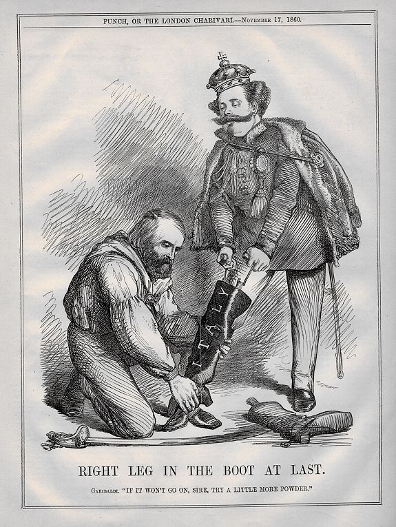 PUNCH, A set of 15 prints from Punch or The London Charivari 1860 – 1864 relating to Giuseppe Garibaldi & Italy. , antique map, old maps