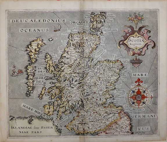 Christopher Saxton - William Hole., SCOTIA REGNUM, antique map, old maps