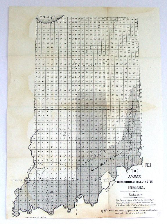 GENERAL LAND OFFICE, Three Early Government Survey Maps of Indiana., antique map, old maps