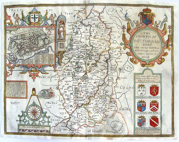 SPEED, J., The Countie of Nottingham described. The Shire Townes Situation and the Earls there of observed., antique map, old maps