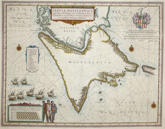 BLAEU, Joan, Tabula Magellanica, qua Tierra del fuego, cum celeberrimis fretis a F. Magellano et I. Le Maire dedectis novissima et accuratissima descriptio exhibetur., antique map, old maps