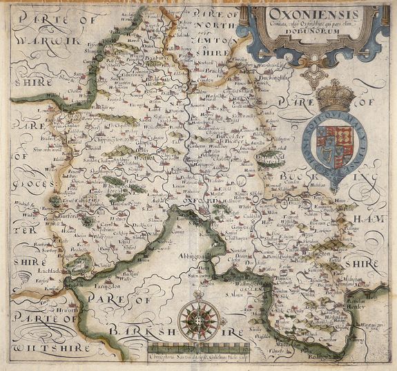 SAXTON, Christopher - HOLE, William, Oxoniensis Comitatus vulgo' Oxfordshyre qui pars olim Dobunorum., antique map, old maps