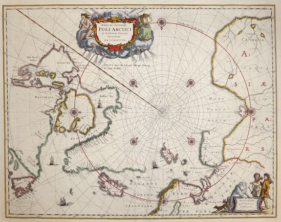JANSSONIUS, Joannes, Nova et Accurata Poli Arctici et terrarum Circum Iaccentium Descriptio., antique map, old maps