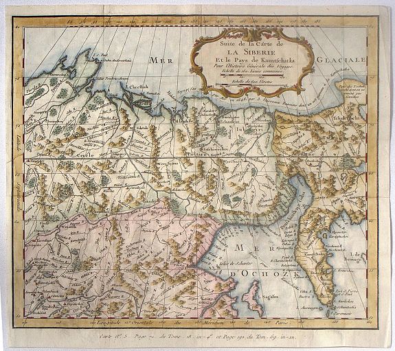 BELLIN, N., Suite de la Carte de la Siberie et le Pays de Kamtschatka pour l'Histoire Generale des Voyages., antique map, old maps