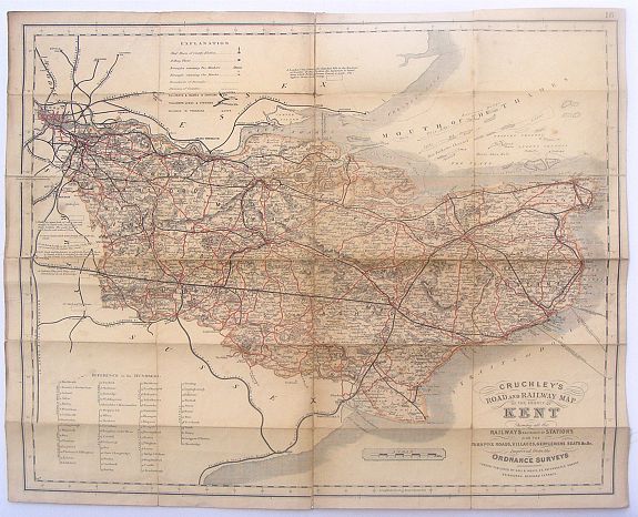 CRUCHLEY, G.F., Cruchley's Road and Railway Maps of the County of Kent., antique map, old maps