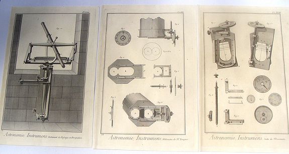 DIDEROT, D., Three Copper Engravings by DIDEROT Featuring Asronomical Instruments (Heliometer & Micrometer), antique map, old maps