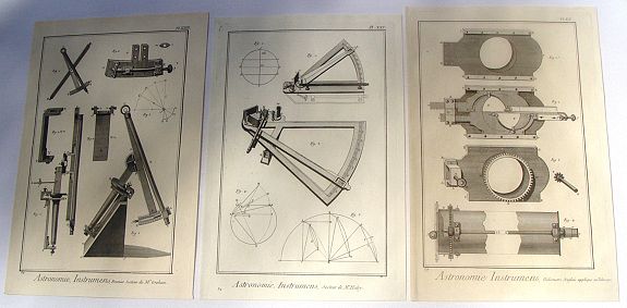 DIDEROT, D., Three Copper Engraved Diderot Astronomical Instruments (Secteur & Heliometer)., antique map, old maps