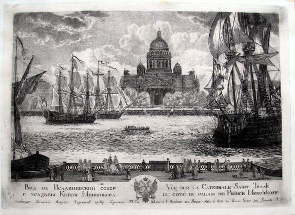 RADOMSKI, Vue sur la Catedrale Saint Isaak du coté du Palais de Prince Menchikoff., antique map, old maps