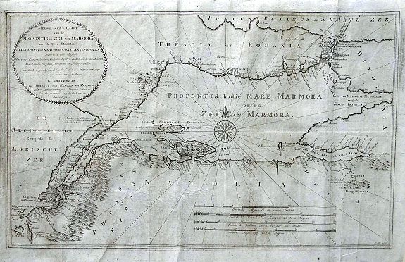 VAN KEULEN, J., Nieuwe Zee-Caart van de Propontis of Zee van Marmora, met de Twee Straaten Hellespont en t Naauw van Constantinopolen… P.D. Bohn 1770…, antique map, old maps