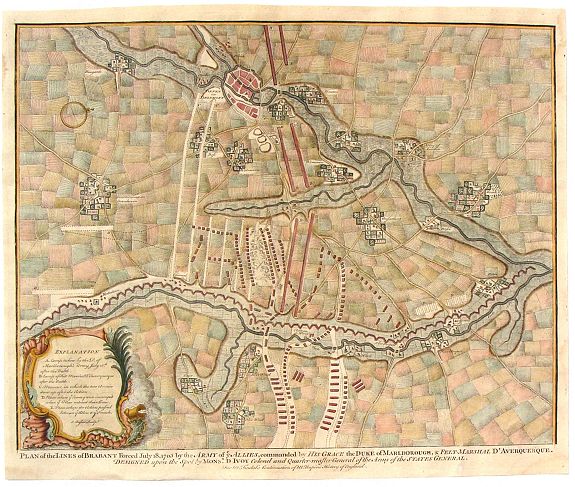 DE RAPIN, P.,, Plan of the Lines of Brabant forced July 18, 1705, antique map, old maps