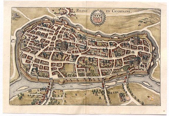 MERIAN, M., Reims en Champagne., antique map, old maps