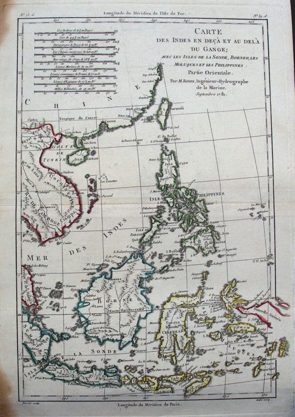 BONNE, R., Carte des Indes en deçà et au delà du Gange..., antique map, old maps