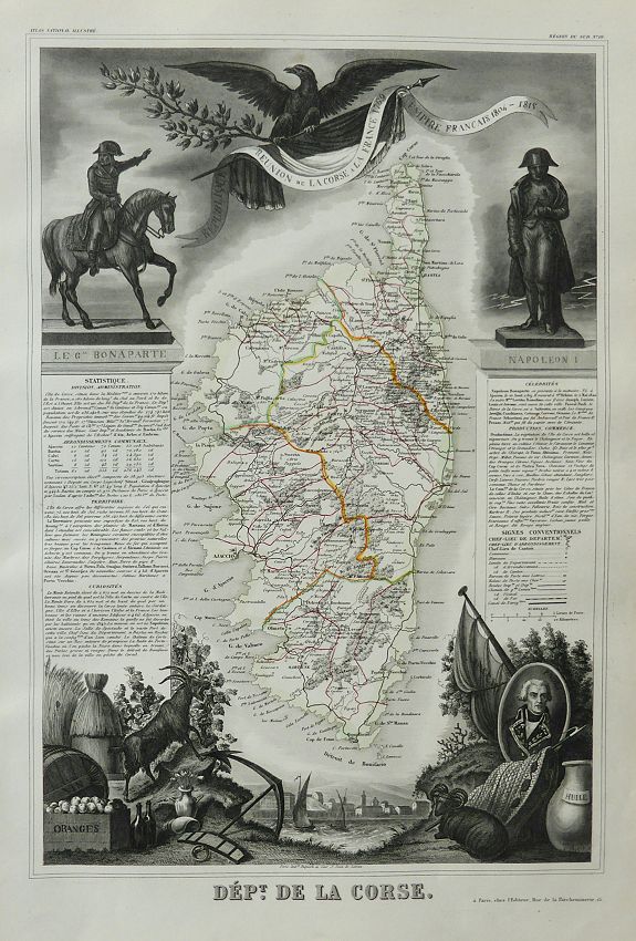 LEVASSEUR, Victor, Dépt. De La Corse. N°19 Napoleon Bonaparte's Corsica., antique map, old maps