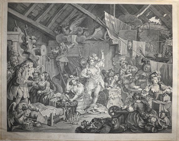 William Hogarth , Strolling Actresses Dressing in a Barn., antique map, old maps