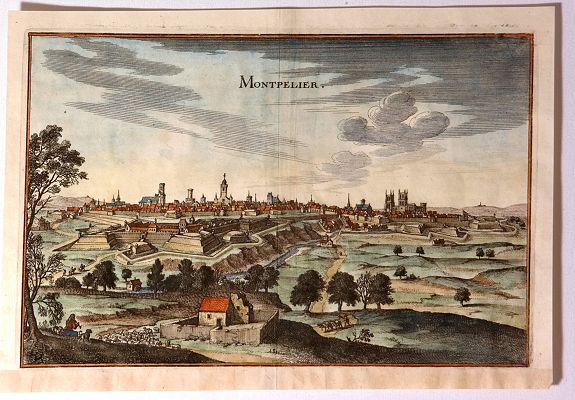 MERIAN, M., Montpelier., antique map, old maps