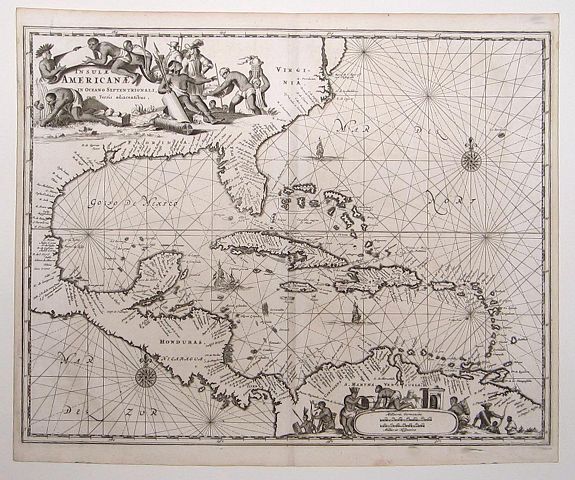 MONTANUS, A., Insulae Americanae in Oceano Septentrionali, cum Terris adiacentibus., antique map, old maps