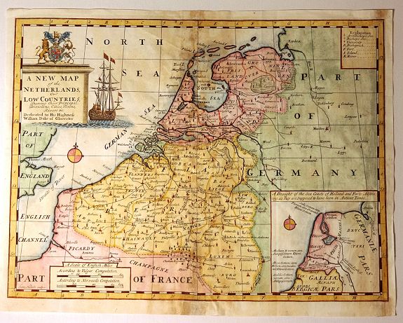 WELLS, W., A New Map of the Netherlands or Low Countries., antique map, old maps