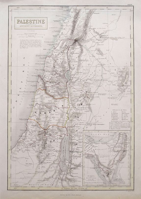 BLACK, A. & C., Palestine according to its ancient divisions., antique map, old maps