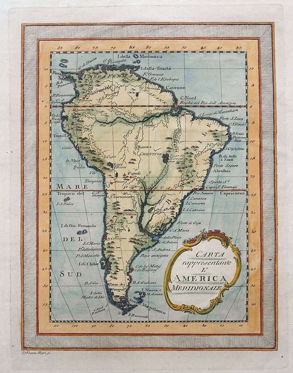 ROSSI, V., Carta rappresentante l'America Meridionale., antique map, old maps