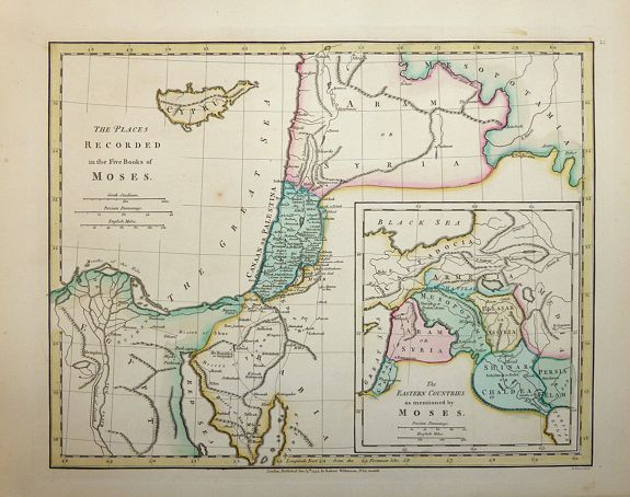 Robert Wilkinson, William Palmer, The Places Recorded in the Five Books of Moses. Inset: The Eastern Countries as mentioned by Moses., antique map, old maps