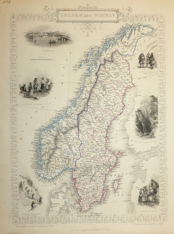 John Tallis, John Rapkin, SWEDEN AND NORWAY , antique map, old maps