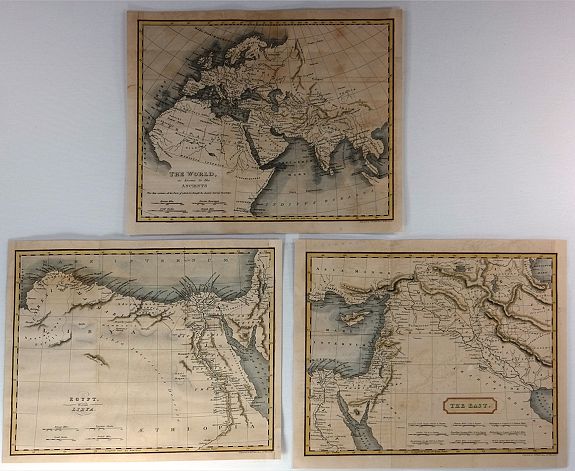 HALL, S., The World as Known to the Ancients, Egypt with Libya & The East (3 Maps), antique map, old maps