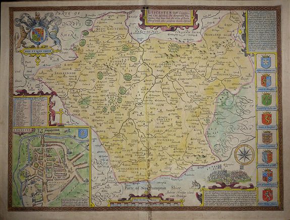 SPEED, John, Leicester both countye and citie described., antique map, old maps