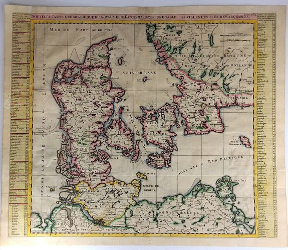 CHATELAIN, H., Nouvelle Carte Geographique du Royaume de Dannemarck avec une Table des Villes les Plus Remarquables., antique map, old maps
