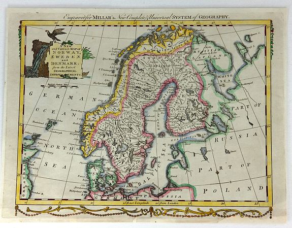 MILLAR, G., A New And Correct Map Of Norway, Sweden And Denmark. From The Latest Geographical Improvements, antique map, old maps