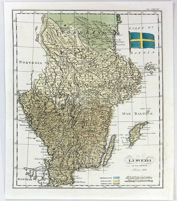 MARMOCCHI F., La Svezia e la Gotia., antique map, old maps