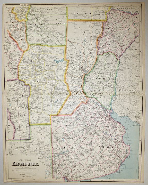 George Philip & Son., Central Argentina., antique map, old maps