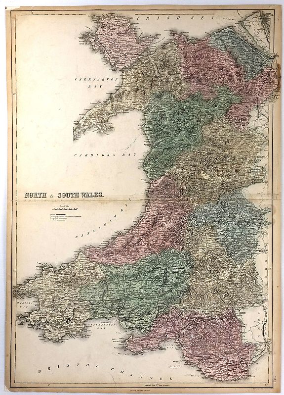 BARTHOLOMEW, J., North & South Wales., antique map, old maps