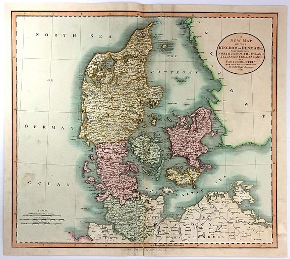 CARY, J., A New Map of the Kingdom of Denmark, Comprehending North and South Jutland, Zeeland, Fyen, Laaland, and Part of Holstein, antique map, old maps