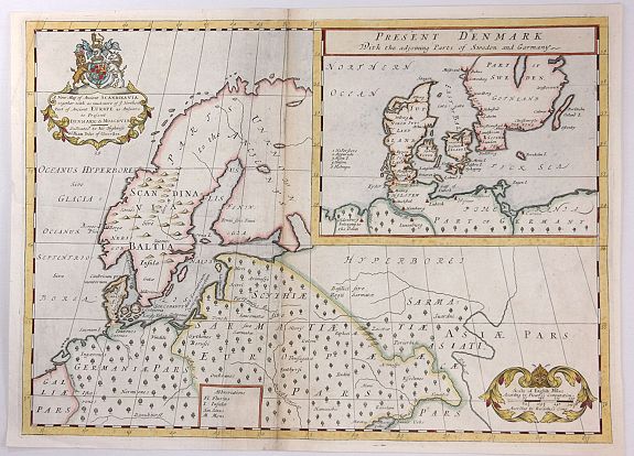 WELLS, E., A New Map of Ancient Scandinavia together with as much more of y Northern Part of Ancient Europe as Anvers to Present Denmark & Moscovia, antique map, old maps