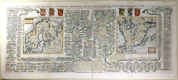 CHATELAIN, H., Carte Généalogique Pour Conduire à l'Histoire des Rois du Nord de la Carte de Leurs Etats, Leurs Armes et des Remarques Pour Conduire à l'Intelligence de l'Histoire du Nord, antique map, old maps