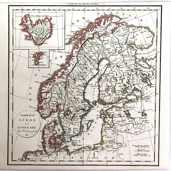 DELAMARCHE, F., Norwege, Suede et Danemark., antique map, old maps