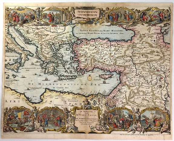 VAN DEN AVELEN, J., De Beschryving van de Reysen Pauli, en van de Andere Apostelen…, antique map, old maps