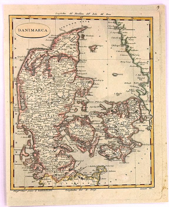 BARBIELLINI, C., Danimarca., antique map, old maps