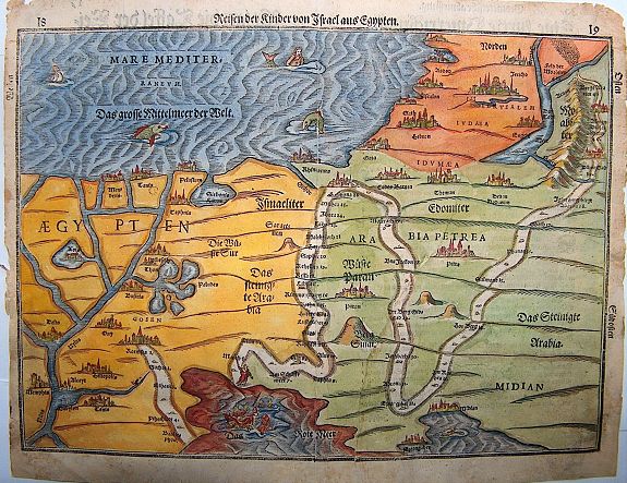 BÜNTING, Heinrich., Reisen der Kinder Israel aus Egypten.., antique map, old maps