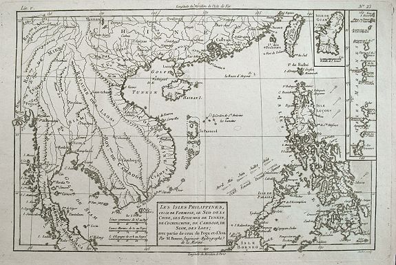 BONNE, R., Les Isles Philippines, celle de Formose, le sud de la Chine,..., antique map, old maps