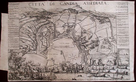 MARKO BOSCHINI , Citta Di Candia Assediata., antique map, old maps