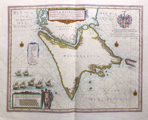 BLAEU, Joan, Tabula Magellanica, qua Tierra del fuego, cum celeberrimis fretis a F. Magellano et I. Le Maire dedectis novissima et accuratissima descriptio exhibetur., antique map, old maps