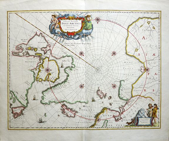 JANSSONIUS, Joannes., Nova et Accurata Poli Arctici et terrarum Circum Iaccentium Descriptio., antique map, old maps