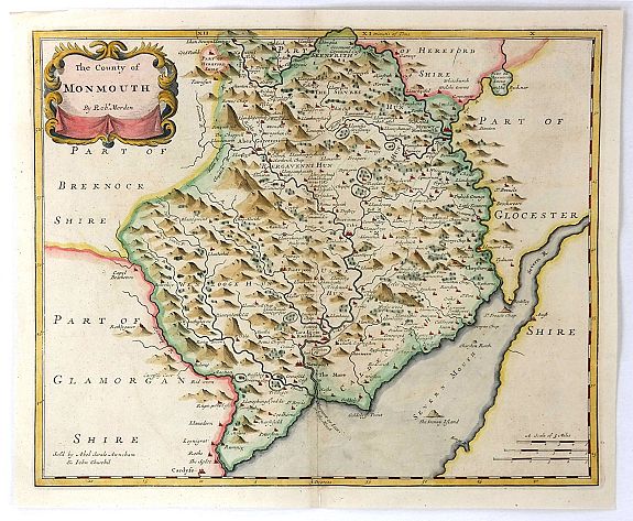 MORDEN, R., The County of Monmouth., antique map, old maps