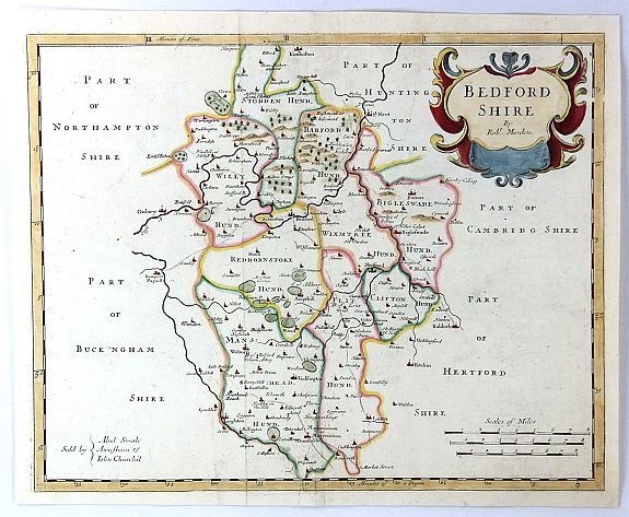 MORDEN, R.,, Bedfordshire by Robt. Morden, antique map, old maps