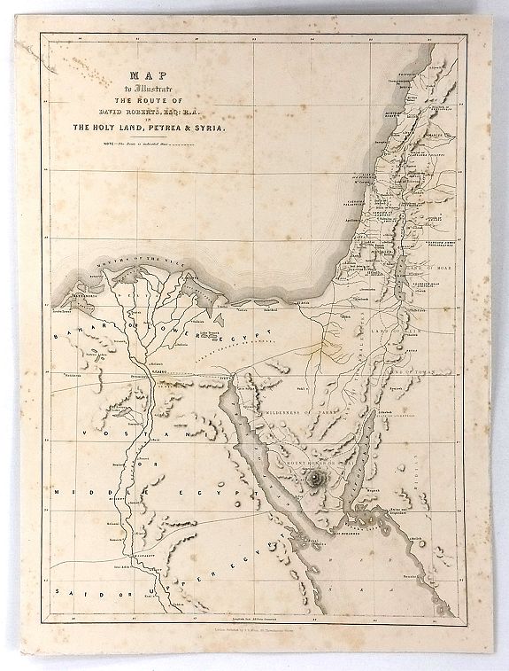 MOON, F.,, Map to Illustrate the Route of David Roberts, Esq: R.A. in The Holy Land, Petrea, & Syria, antique map, old maps